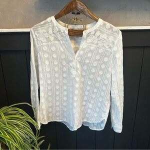 LOFT  Soft White Flowy Textured Women's‎ Peasant Blouse Size MP
